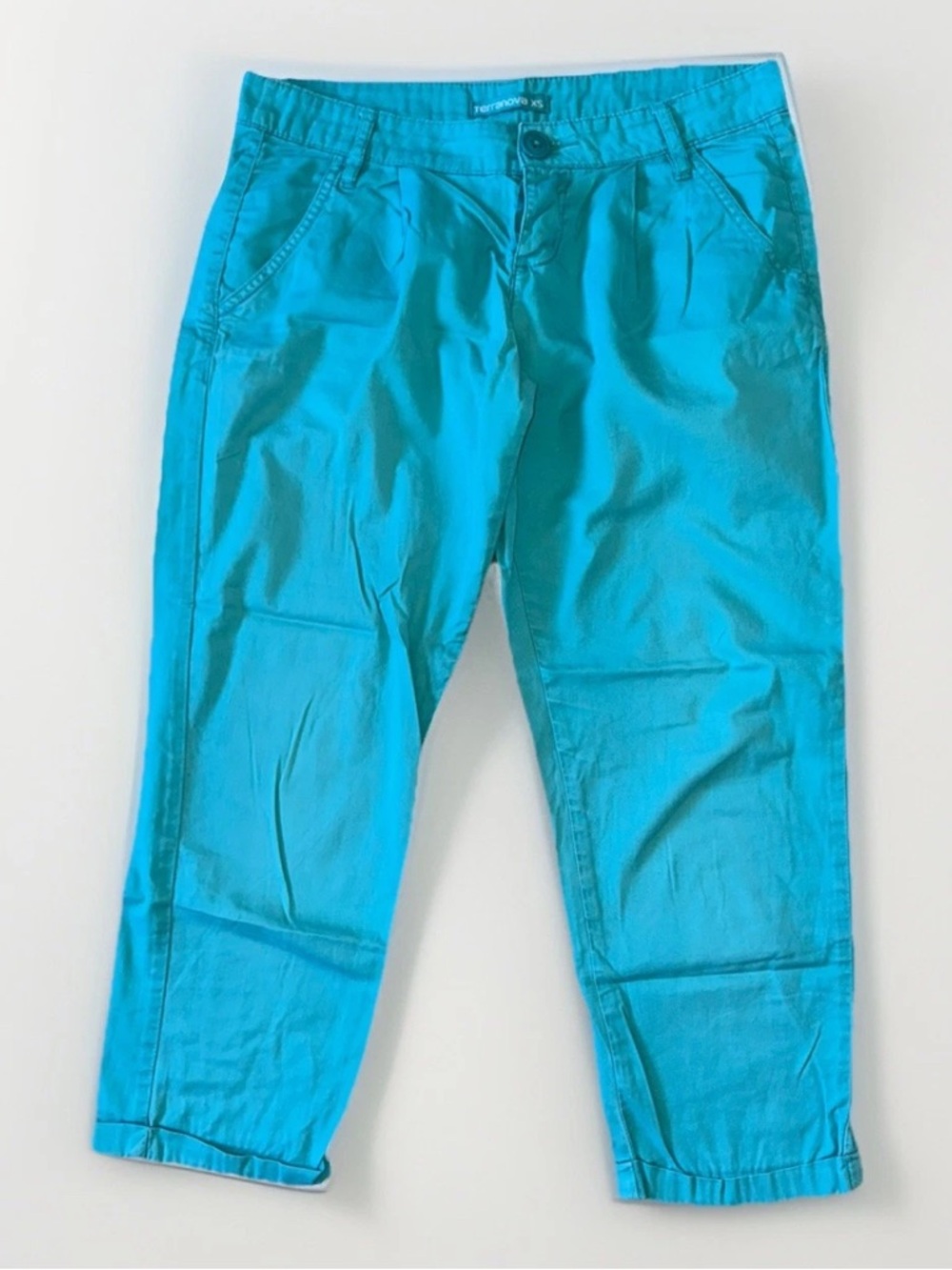 Terranova Women Sz XS 100%Cotton Green Turquoise Capri Pocketed Casual Pants